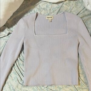 Open Edit Women's Ribbed Square Neck Top - Light Blue
